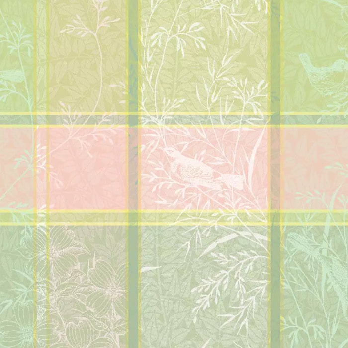 Serviette pur coton motif jacquard rose vert Mille printemps eclosion