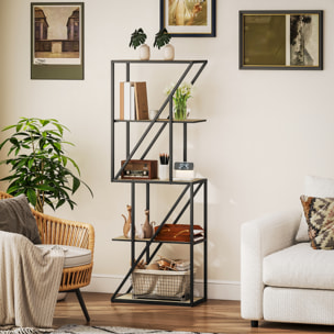 Librería de 5 Niveles, Estantería para Libros Industrial con Estantes Abiertos y Marco de Acero Entrecruzado, para Salón, Dormitorio, Oficina, 60x30x165 cm, Roble