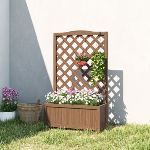 Jardinière avec treillis - bac à fleurs - jardinière sur pied - dim. 70L x 28l x 117H cm - fond à lattes - bois verni