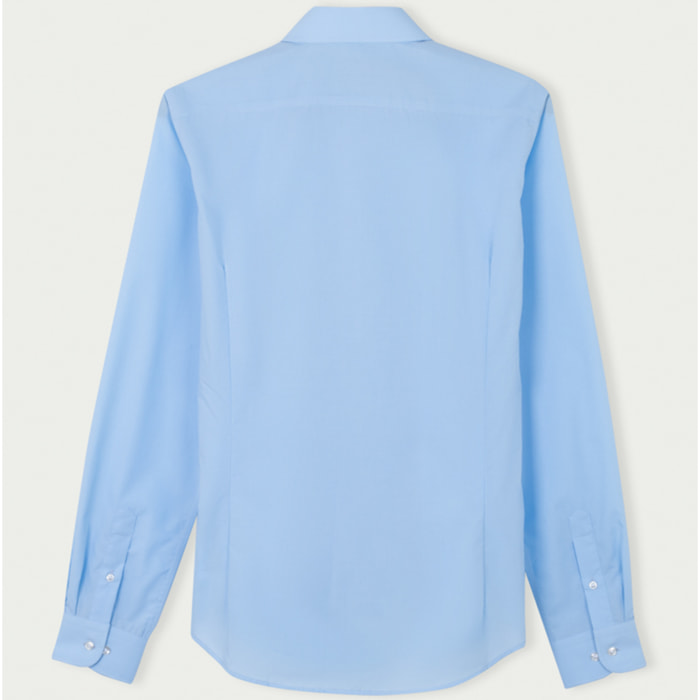 Camicia Uomo 1 Bottone Italiano Slim popeline fisso Celeste