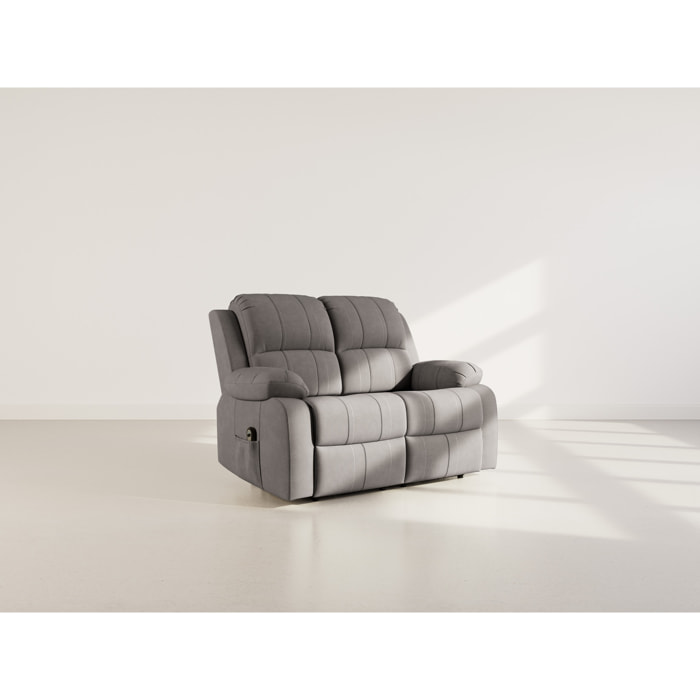 Armand - Canapé 2 places relax électrique en velours côtelé - Gris