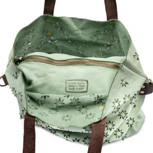 Badia borsa shopper donna. Pelle autentica Napa con design di stelle perforate.