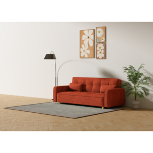 Canapé scandinave convertible 3 places en velours côtelé terracotta COOPER