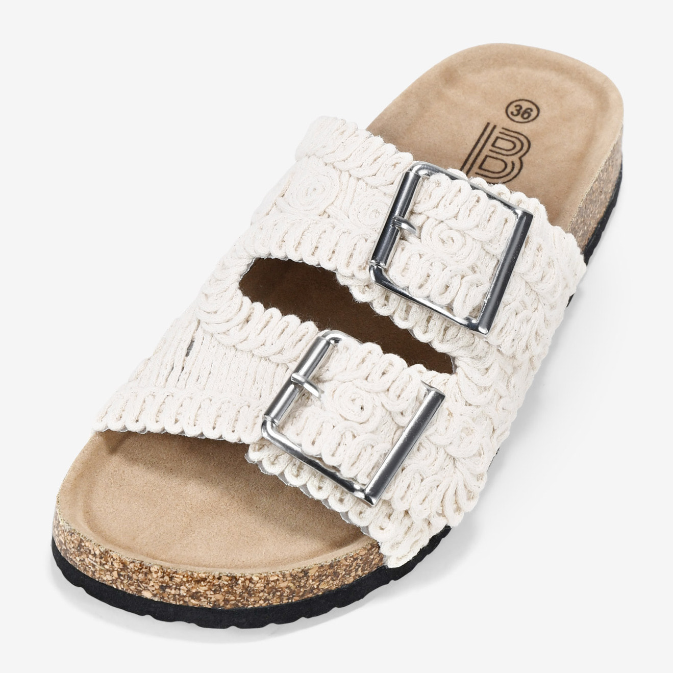Sandalias planas macramé beige