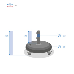 Pied de parasol rond à roulettes Noir