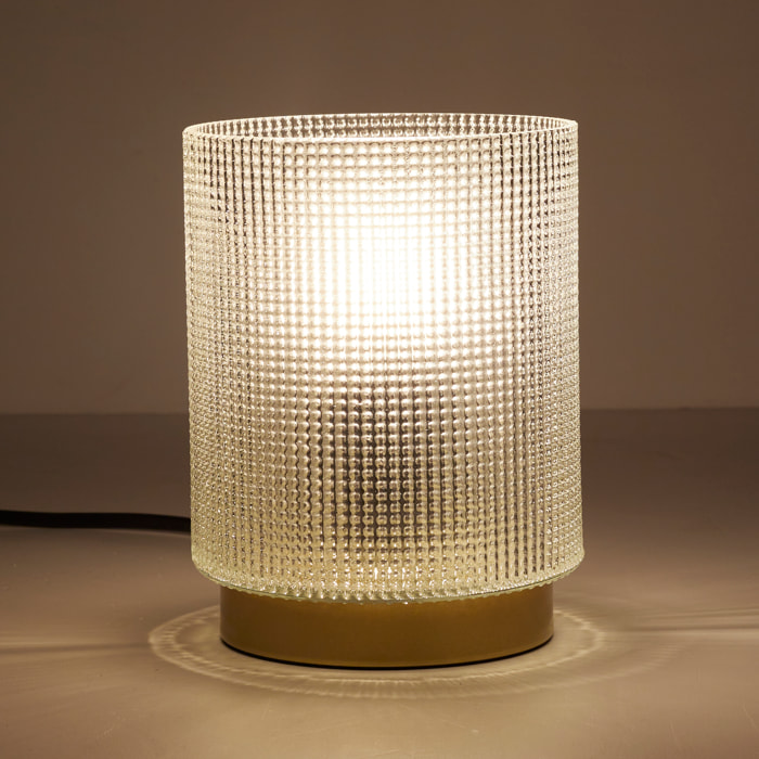 Lampe A Poser Verre Embosse Blanc