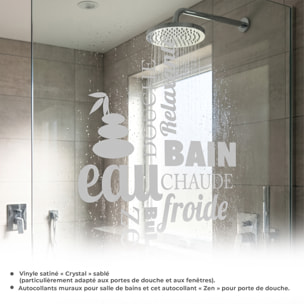 Film Fenêtre Anti Regard Occultant - DOUCHE ZEN - Stickers Autocollant Brise-Vue pour Vitre & Porte de Douche