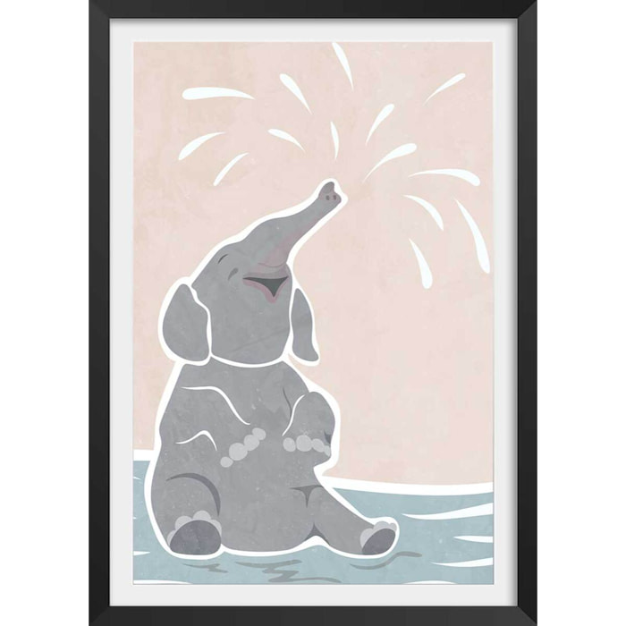Affiche enfant scandi elephant  Affiche + cadre en bois - Noir