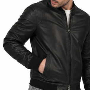 Giubbino in vera pelle di vitello Nero-Slim Fit