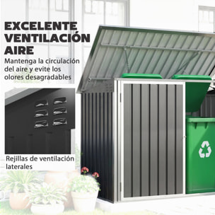 Cobertizo para Contenedor de Basura Doble, Caseta para Cubo de Basura de Acero Galvanizado con Tapa Abatible y Puertas Doble, para Jardín, Exterior, 179,5x108x129,5 cm, Gris Oscuro