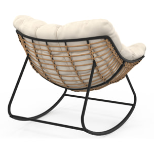 Fauteuil de jardin à bascule Lois rotin et coussin écru