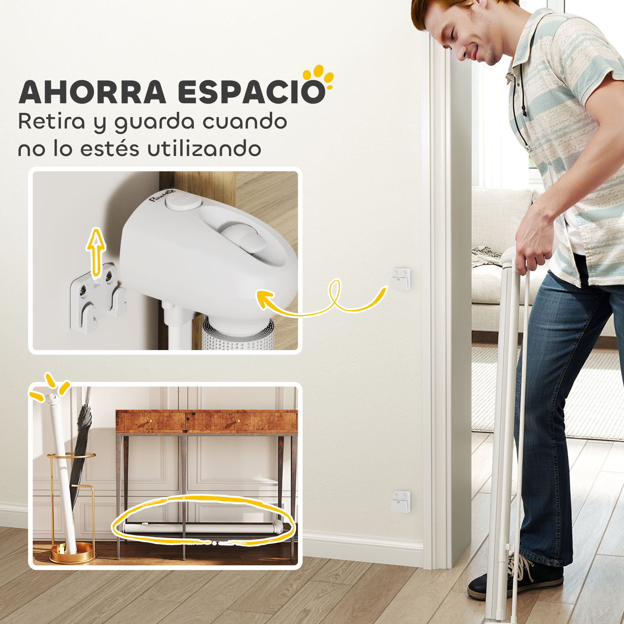 Barrera para Perros Retráctil 0-144 cm Puerta para Perros Pequeños Extensible Barrera de Seguridad para Mascotas con Interruptor de Cierre para Escaleras Puertas Pasillos