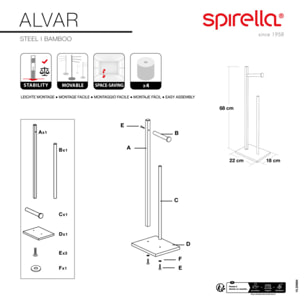 Porte Rouleau Papier Wc sur Pied  Acier & Bambou ALVAR Noir mat Spirella