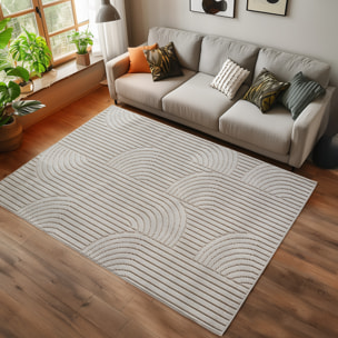 HELIX - Tapis moderne effet laine bouclé à motif géométrique en relief crème