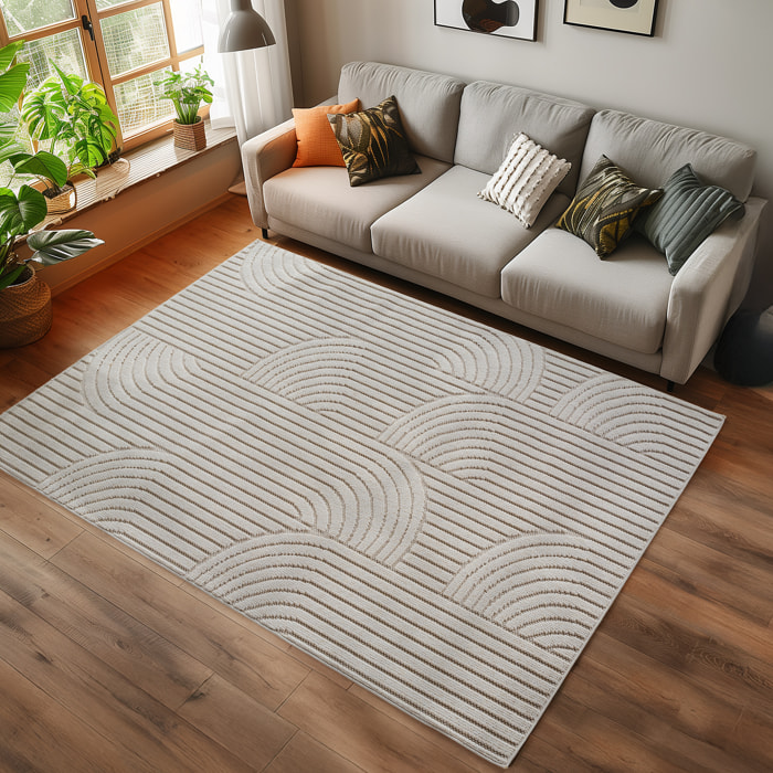 HELIX - Tapis moderne effet laine bouclé à motif géométrique en relief crème