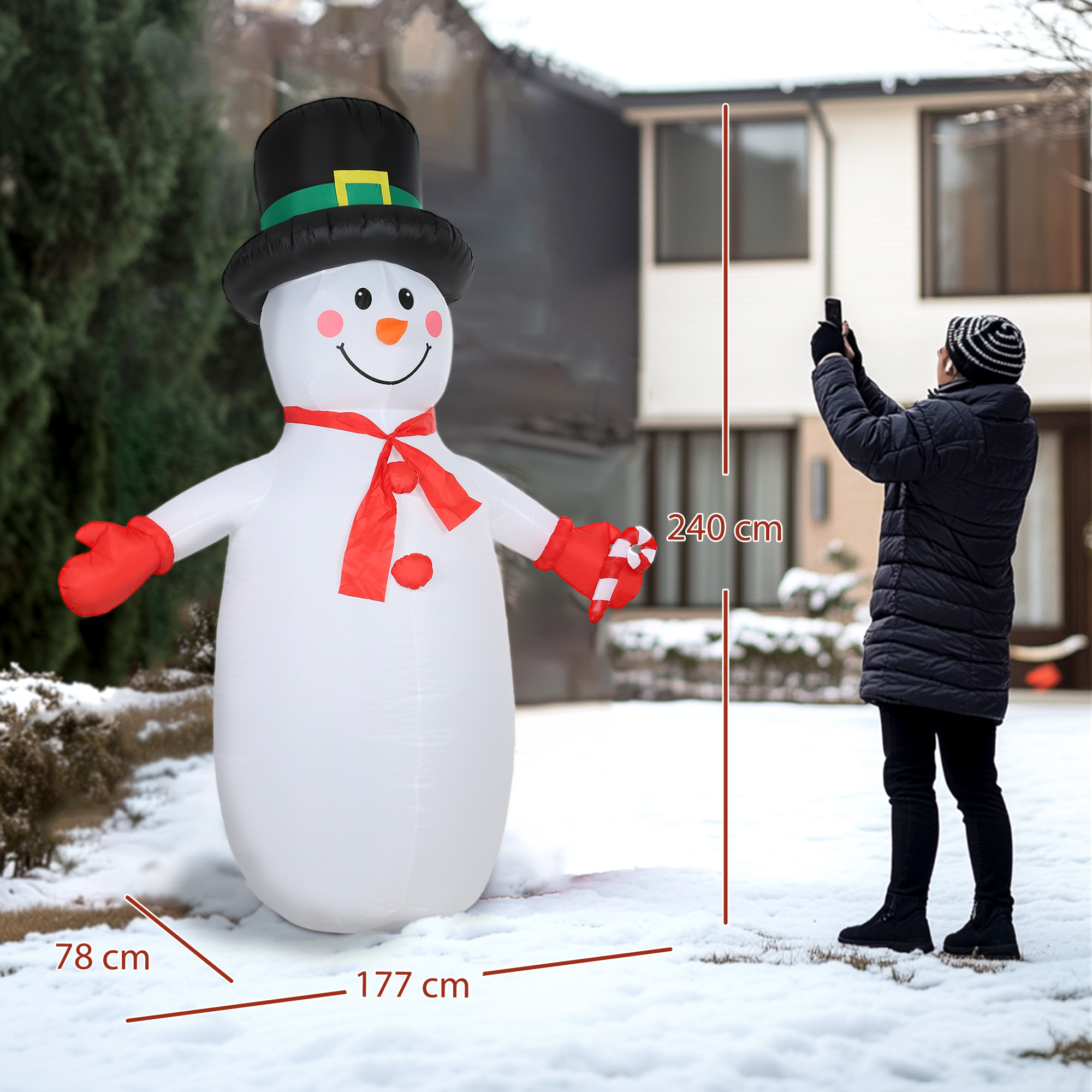 Bonhomme de neige gonflable LED Noël H.240cm matériel fixation et souffleur inclus