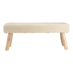 SACHA - Banc 120x40cm en laine texturée ivoire pieds en bois naturel