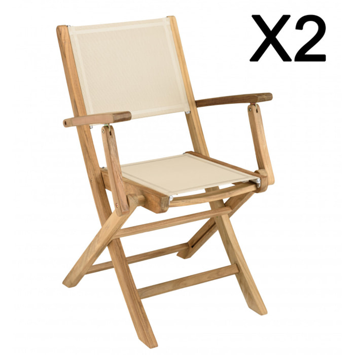 HARRIS - Lot de 2 fauteuils pliants textilène couleur beige
