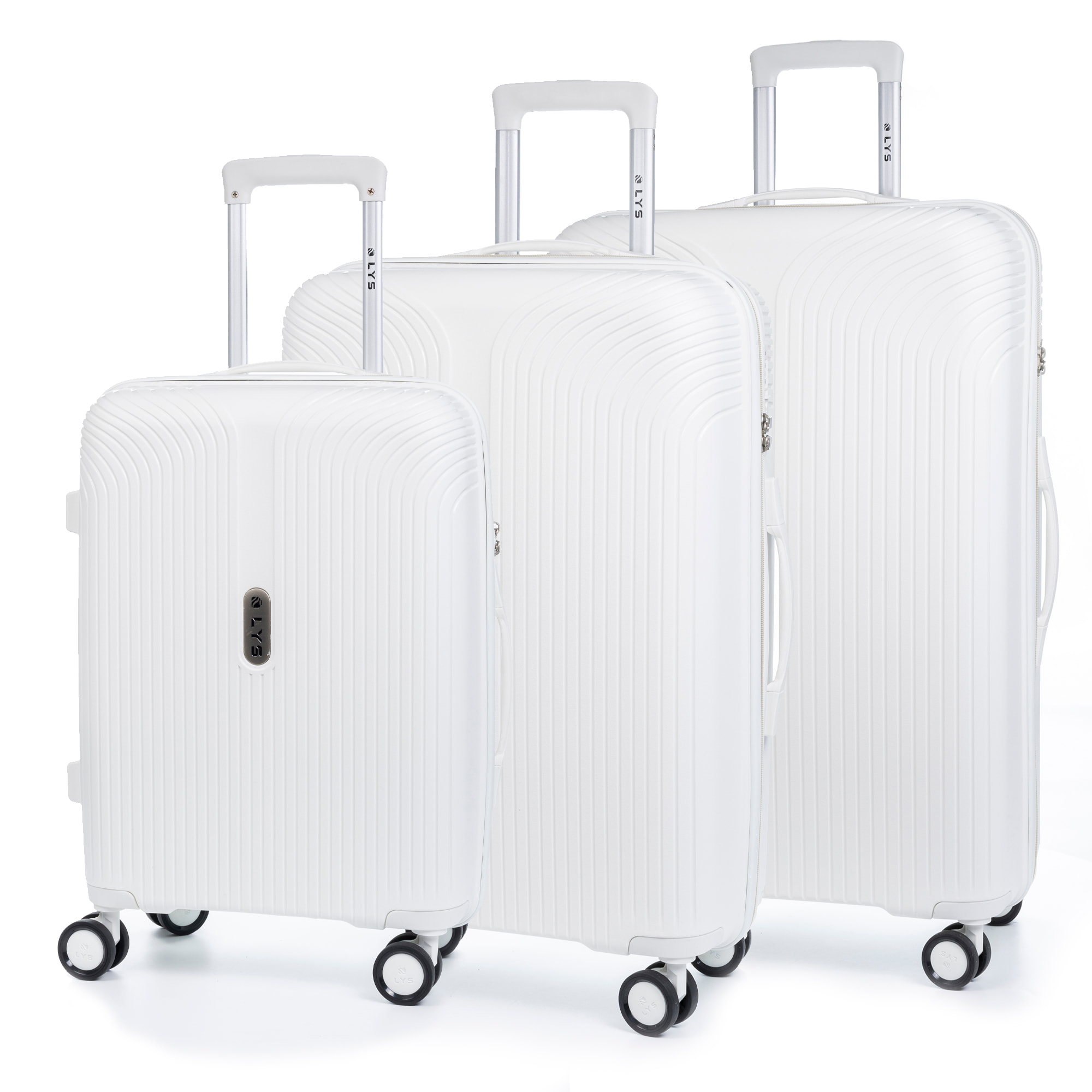 Juego de 3 maletas trolley de PP resistente a la rotura. Cerradura TSA numérica, 4 ruedas dobles giratorias 360°.