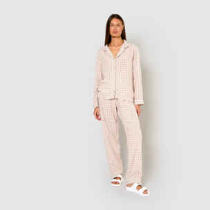 Pijama largo camisero viscosa enrieta rosa