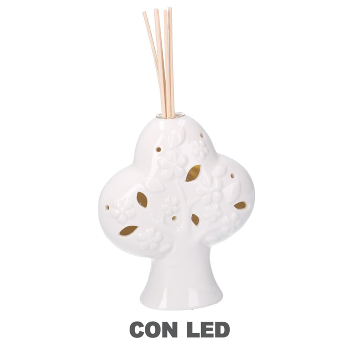 Profumatore ambiente in ceramica ad albero con led bianco cm14x14h16/24