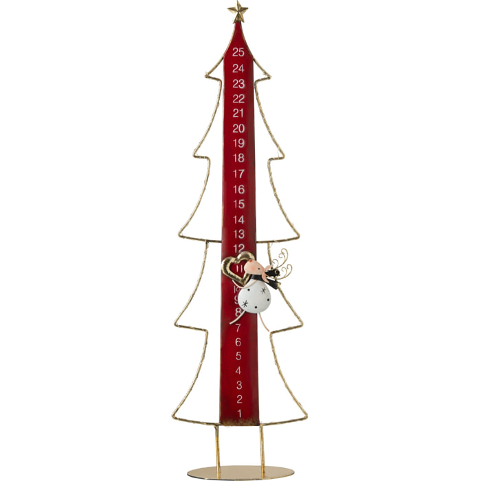 J-Line Sapin de Noël LED calendrier de l’avent - métal - rouge Noël/doré