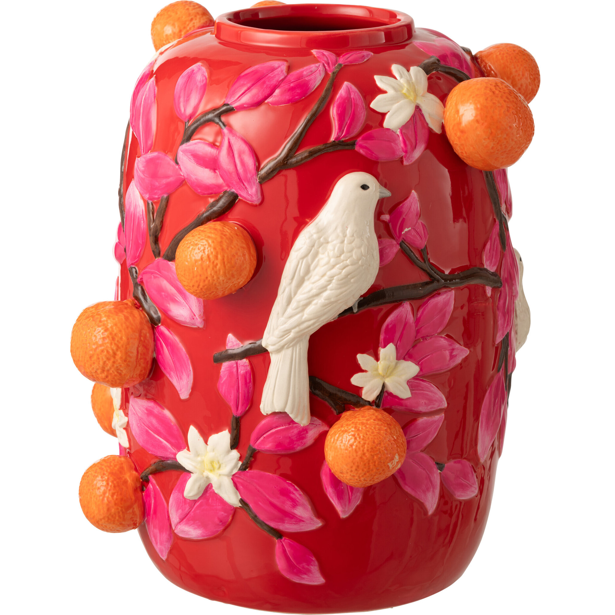 J-Line Vase Oiseau/Oranges - céramique - rose/orange - large