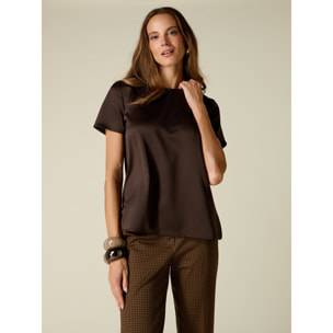 Oltre - T-shirt bimaterica - Marrone