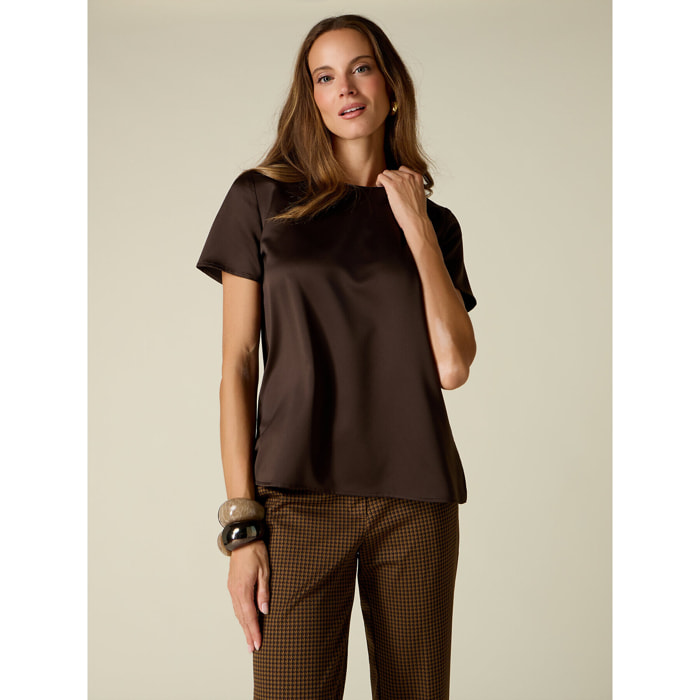 Oltre - T-shirt bimaterica - Marrone