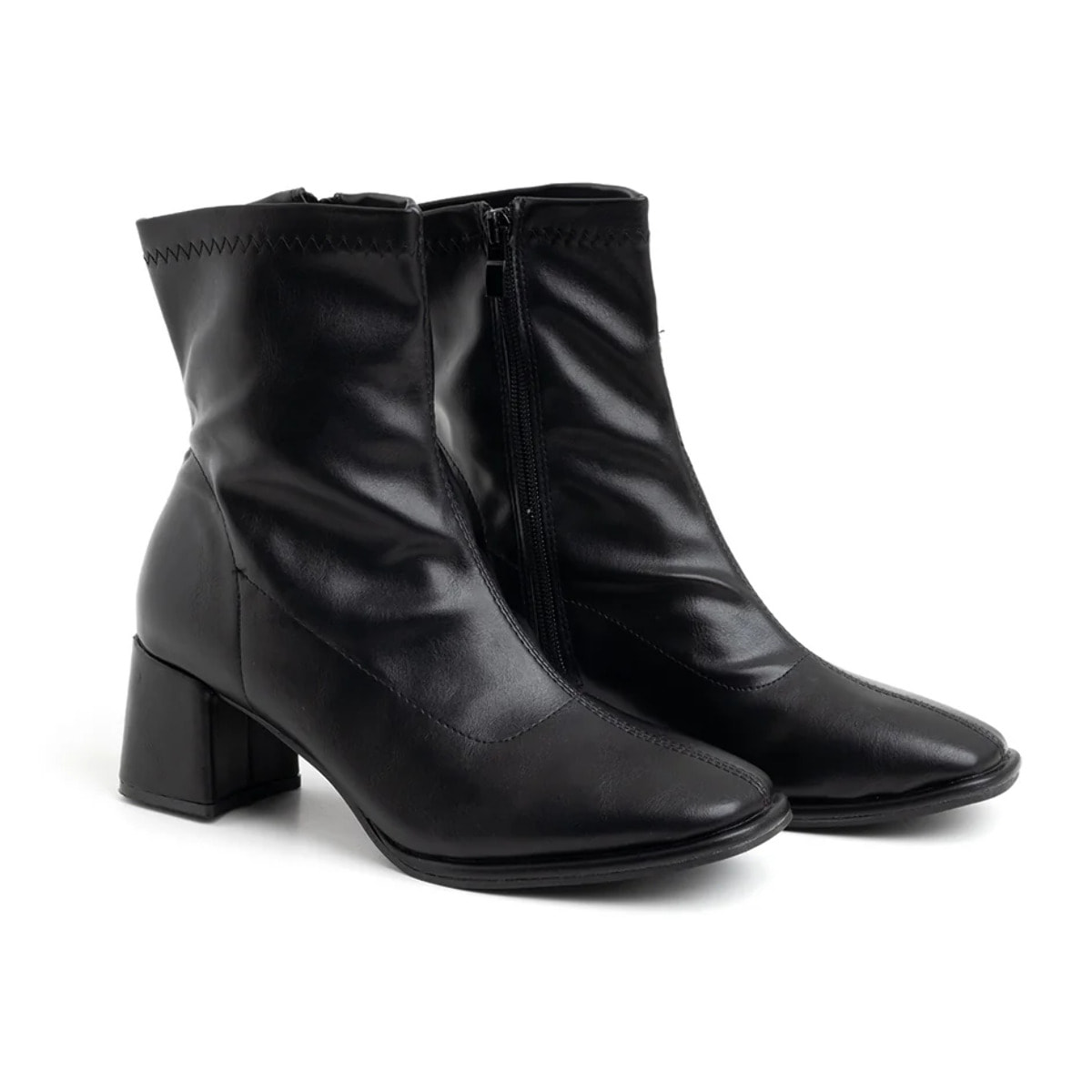 Tronchetto con gambale morbido e tacco quadrato - NERO