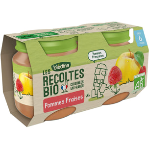 24 Petits Pots Pommes, Fraises 12x(2x130g) - Les Récoltes Bio Dès 6 Mois