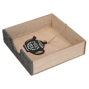 Portatovaglioli in legno e ardesia "teiera" quadro cm20x20h5