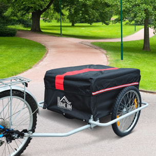 Remorque de transport velo cargo pliable charge max.60kg avec 4 reflecteurs et housse amovible rouge noir