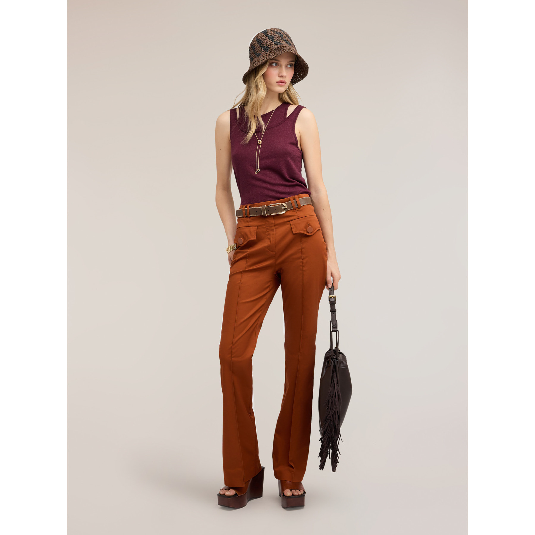 Motivi - Pantalones flare con bolsillos - Naranja sol