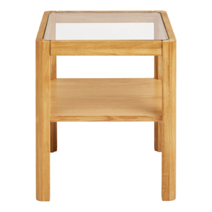 Tavolino d'appoggio Lourmarin in rovere e vetro temperato naturale 40×40×45 cm