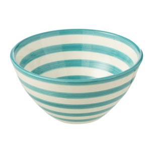 J-Line bol Granada Stripes High - céramique - blanc/aqua - medium - Ø 22 cm