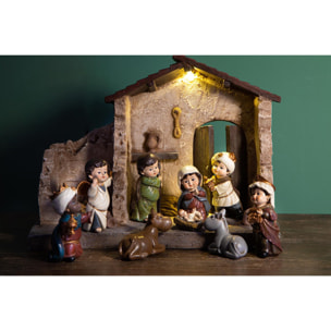 NativitÃ Con Capanna E Luce A Led 9 Pezzi. Altezza 16,5 Cm - Pezzi 1 - 38,5X29X19cm - Colore: Verde - Bianchi Dino - Articoli Natalizi