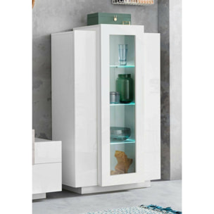 Vetrina Kevin, Credenza con tre ante, Mobile da soggiorno multiuso, 100% Made in Italy, cm 80x38h121, Bianco lucido