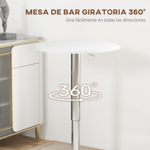 Mesa de Bar Redonda con Altura Ajustable 67-93 cm Mesa Alta de Bar con Tablero Ø63 cm Giratoria 360° con Base Redonda de Metal Cromado para Bistró Cocina Comedor Blanco