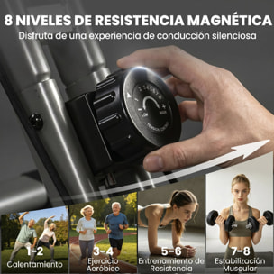Bicicleta Estática Plegable 3 en 1 con Respaldo y 8 Niveles Resistencia Magnética Bicicleta Estática Casa Ajustable con Bluetooth Monitor LCD Volante Bandas Sensor Pulso Soporte Móvil Negro