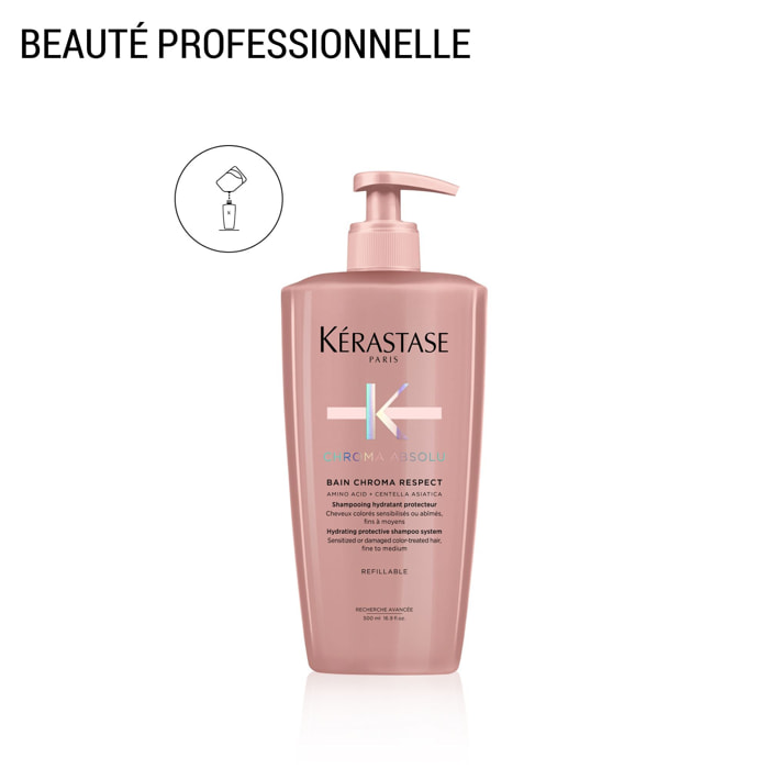 Chroma Absolu - Shampoing hydratant protecteur rechargeable - cheveux colorés sensibilisés ou abîmés, fins à moyens
