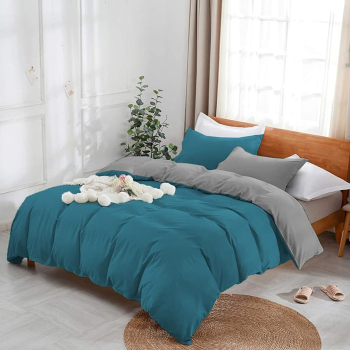 Parure Copripiumino Bicolore Singolo, Set Sacco Copripiumino in Cotone con Federe