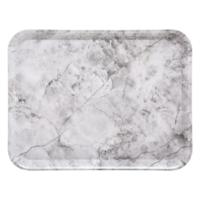Plateau rectangulaire angulaire 33x43cm effet marbre blanc
