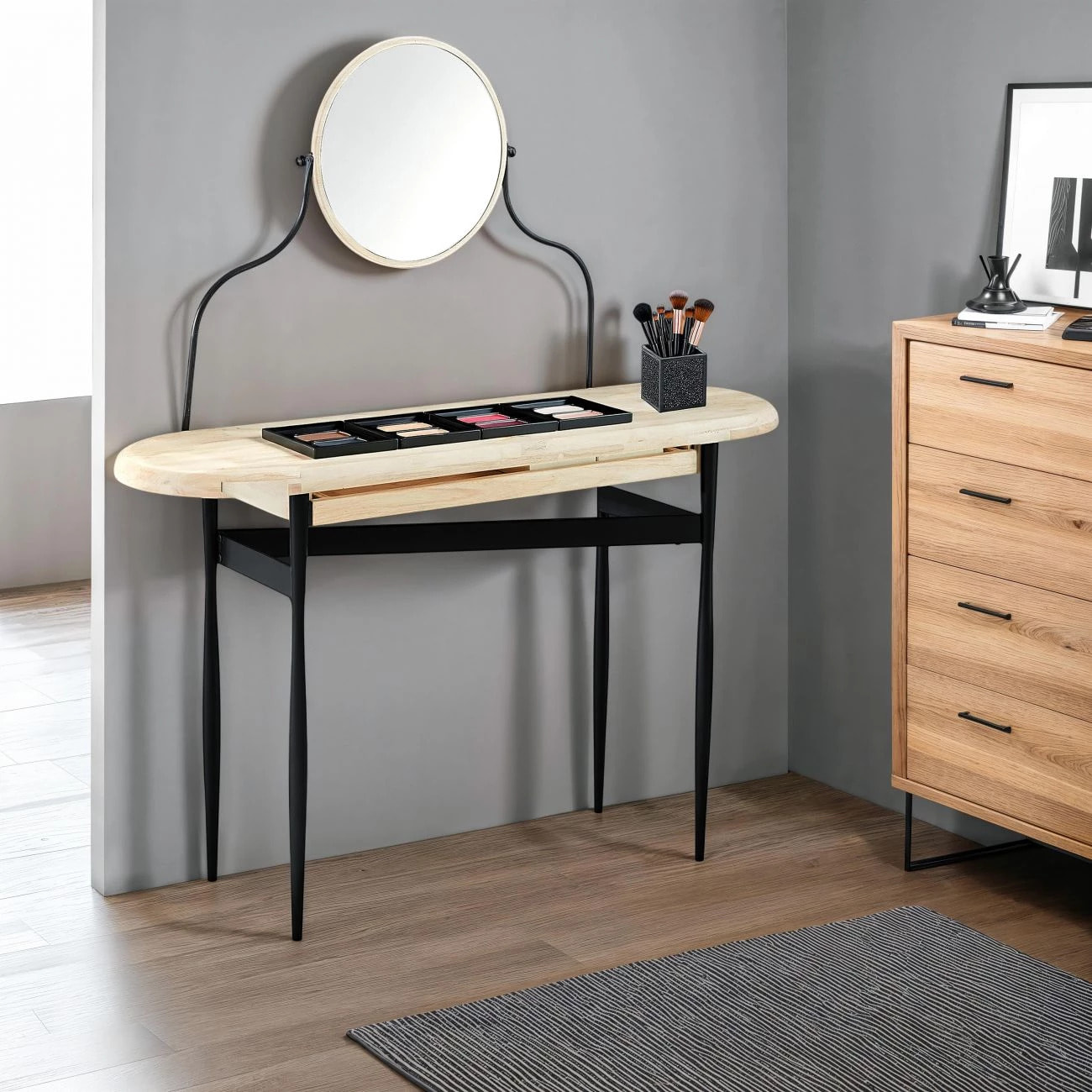 Tocador con espejo Padma Negro - Roble