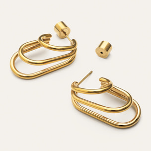 Pendientes Aro Claw Triple Acero Baño Oro