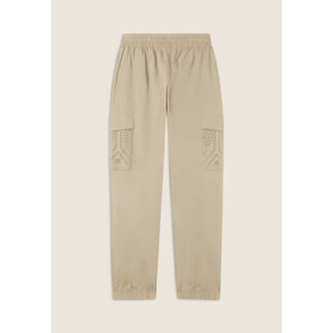 Pantaloni cargo in popeline con ricami Sangallo sulle tasche