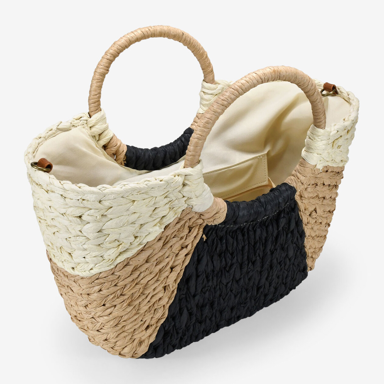 Bolso de mano rafia negro y tostado