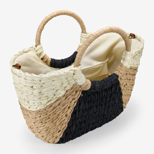 Bolso de mano rafia negro y tostado