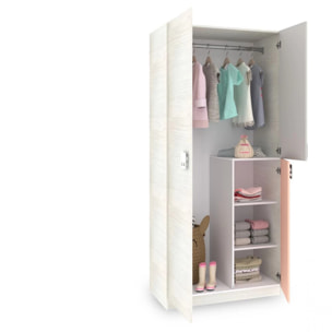 Armario juvenil Kenia Blanco Alpes - Rosa y Gris