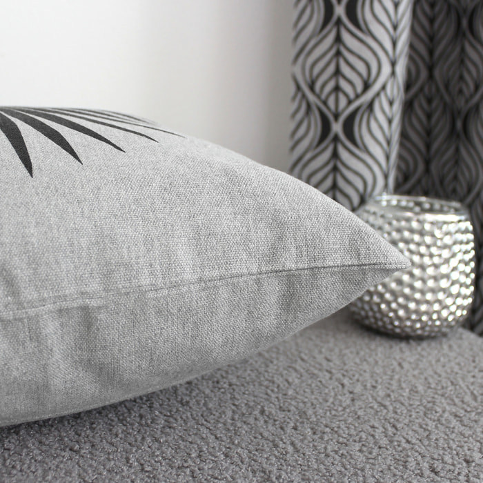 Coussin carré feuille de palmier - Gris clair